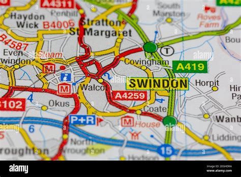 Swindon and surrounding areas shown on a road map or geography map Stock Photo - Alamy