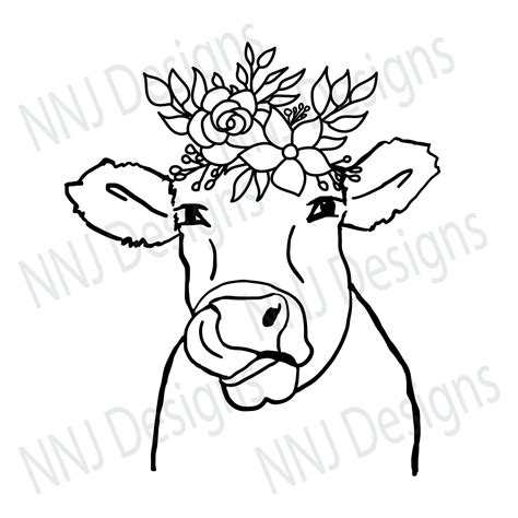 Cow With Flowers SVG Animal Face Farm Animals Clip Art Cricut Digital Download Eps Pdf Dxf Png ...