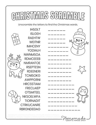 Free Printable Christmas Word Scramble Puzzles for Kids