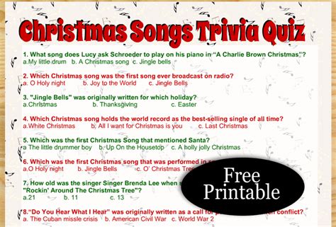 Free Printable Christmas Songs Trivia Quiz