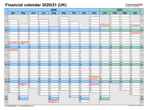 Financial calendars 2020/21 UK in PDF format