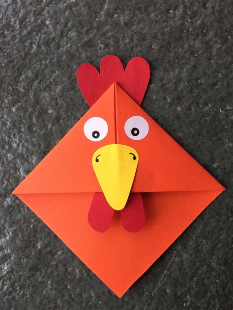 Cute animal corner bookmark fun activity for kids, cute gift idea _ Rooster | Bookmarks handmade ...