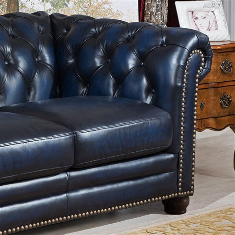 Amax Nebraska Chesterfield Genuine Leather Sofa, Loveseat and Chair Set | Wayfair.ca