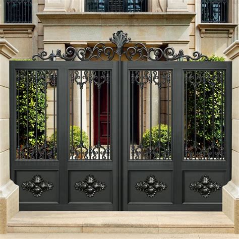 luxury design black villa outside gate, flowers carving security aluminum door-in Doors from ...