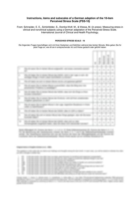 SOLUTION: Pss 10 perceived stress scale german - Studypool