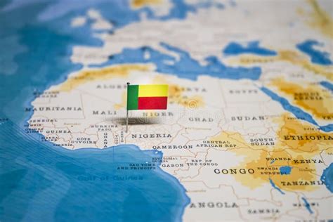 The Flag of Benin in the World Map Stock Photo - Image of international ...