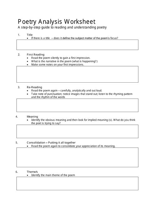 Poetry Analysis Worksheet Download Printable PDF | Templateroller