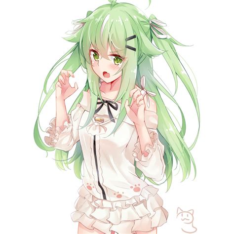 Desktop Wallpaper Cute, Green Hair Anime Girl, Original, Minimal, Hd Image, Picture, Background ...