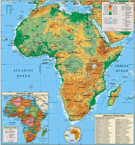 Map of Africa Showing Physical Features | Africa map, Physical map, Africa