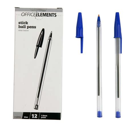 Office Elements Ballpoint Pens Clear Barrel 1.0mm Medium Tip Blue Box ...