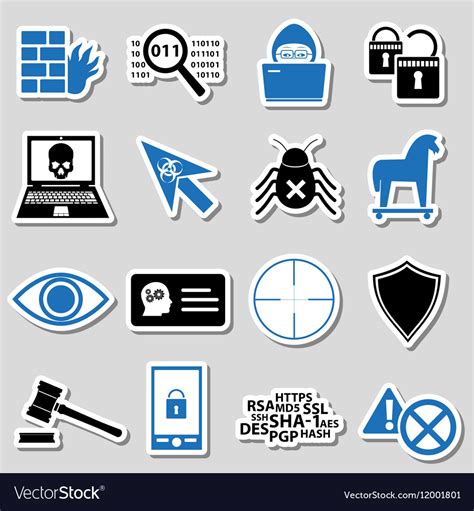 Hacker and computer security theme stickers set Vector Image