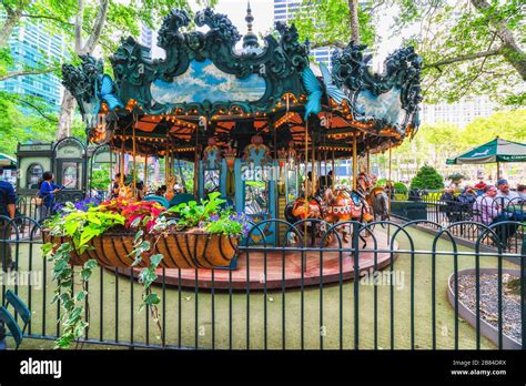 New York City/USA - May 24, 2019 Bryant Park Carousel. Bryant Park ...