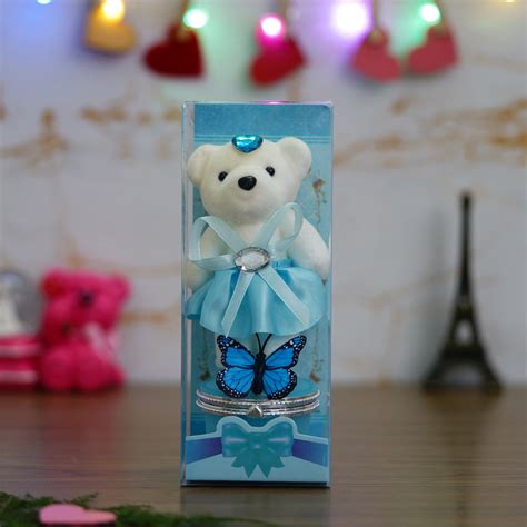 Blue Butterfly and White Teddy Bear Gift Box- eCraftIndia Online