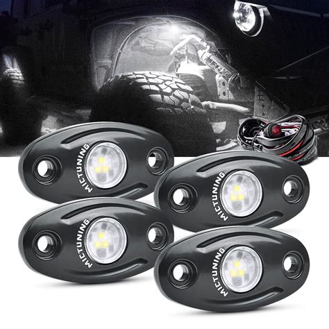 MICTUNING 4 Pods White LED Rock Light Underglow LED Light Kit w/ Wiring ...