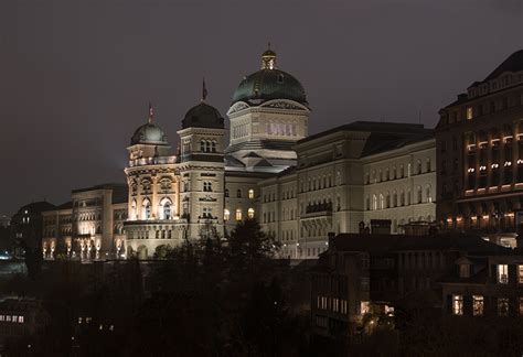 Image Bern Switzerland Federal Palace night time Cities