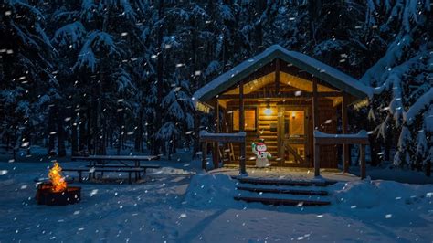 Overnight Winter Snowstorm In Cozy Log Cabin | Winter Wonderland - YouTube