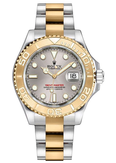 Replica Rolex Yacht Master Grey Dial Gold Steel Watch 168623 35MM