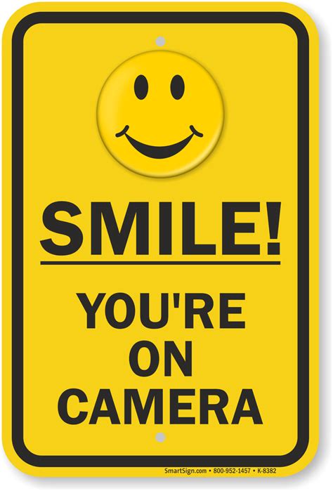 Yellow Smile You're on Camera Sign, SKU: K-8382