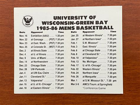 CBK 198586 WISCONSIN GREEN BAY UWGB College Basketball Schedule OLD STYLE BEER : Free Download ...