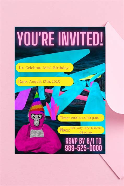 GORILLA TAG BIRTHDAY Invitation Pink Gorilla Taggamer - Etsy in 2023 ...