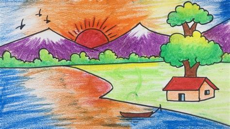 Beautiful Scenery Drawing | Scenery drawing for kids, Art drawings for ...