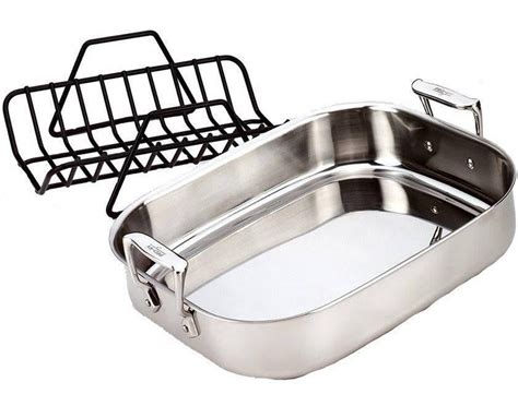 All Clad Stainless Roasting Pan with Rack 13" x 16" - Ares Kitchen & Baking Supplies