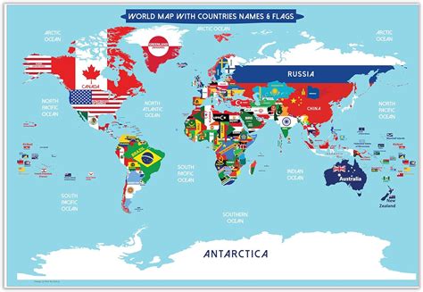 World Map Poster with Countries FLAGS For Kids SMALL Denmark | Ubuy