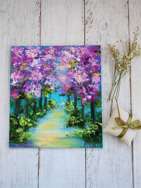 Purple Tree Oil Painting Cherry Blossom Tree Art Impasto Art - Etsy | Abstract flower painting ...