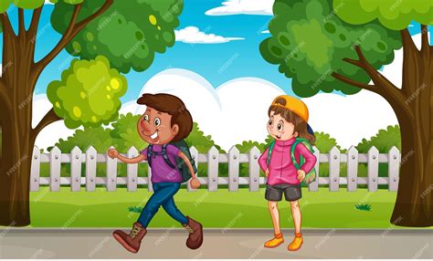 Premium Vector | A boy and girl walking in the park vector art