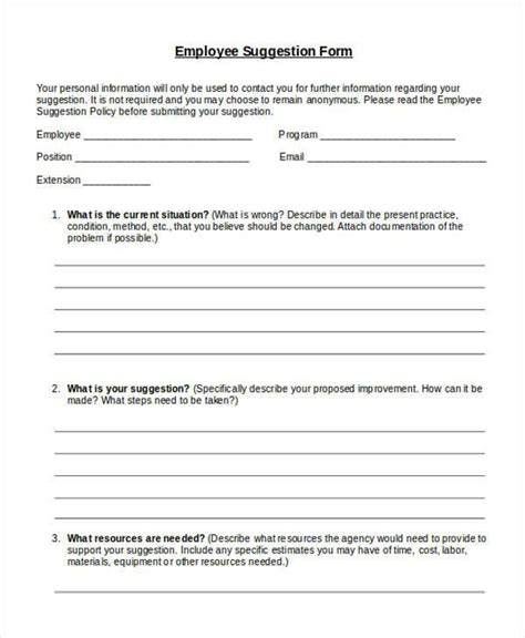 11+ Employee Suggestion Forms & Templates - PDF, Word