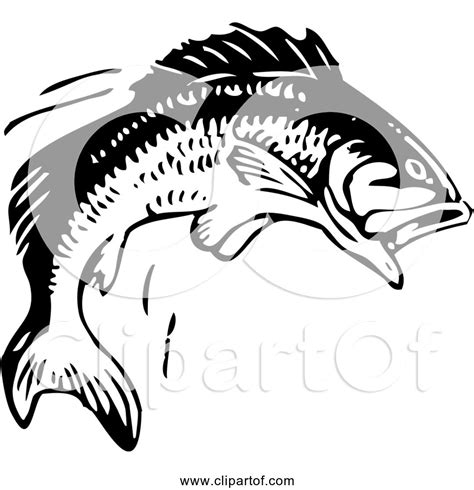 Free Clipart of a Jumping Fish - Black and White