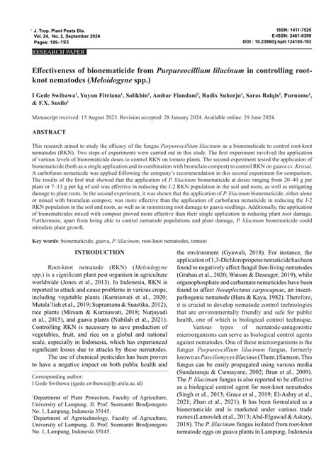 (PDF) Effectiveness of bionematicide from Purpureocillium lilacinum in controlling root-knot ...