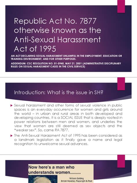 RA 7877 Lecture Slide | PDF | Sexual Harassment | Complaint