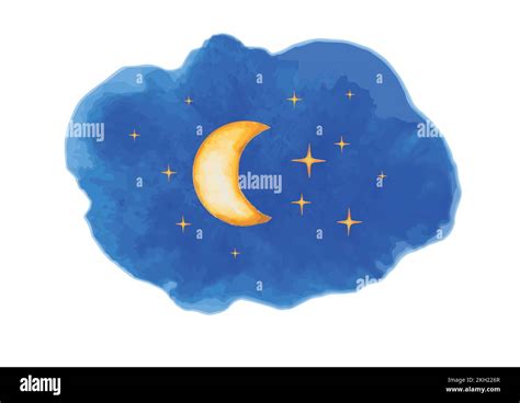 Night Moon Stars Vector illustration Watercolor. Night Sky Stock Vector ...