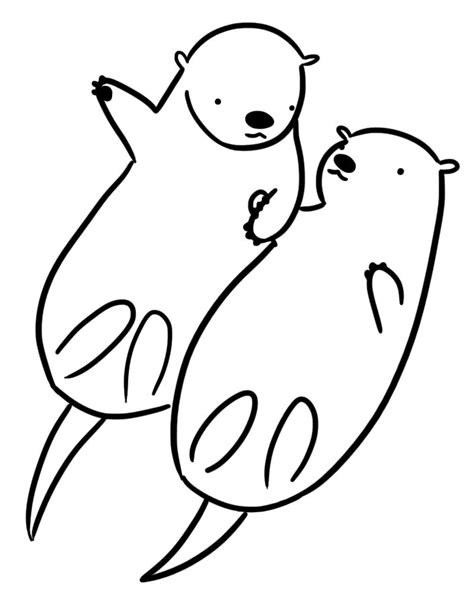 Otters Holding Hands Drawing