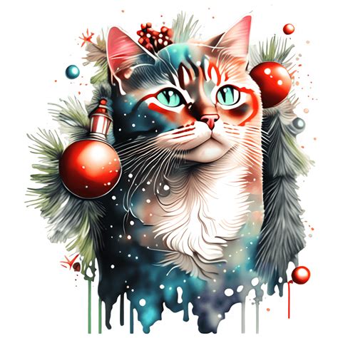 Watercolor Christmas Cat · Creative Fabrica