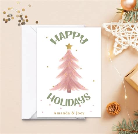 Personalized Christmas Cards Pink Christmas Tree Card - Etsy