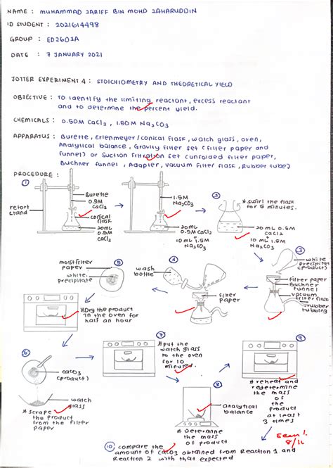 Jotter experiment 4 Stoichiometry and Theoretical Yield CHM420 - organic chemistry - Studocu