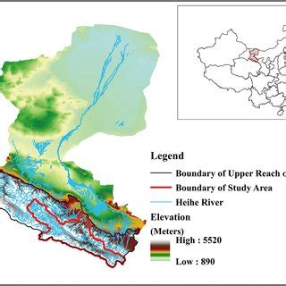 Boundary of the Heihe River watershed and the study area | Download Scientific Diagram