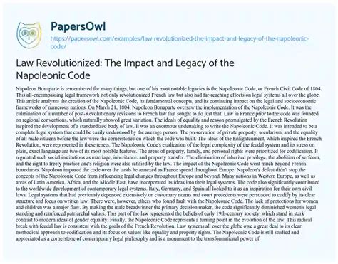 Law Revolutionized: The Impact and Legacy of the Napoleonic Code - Free ...