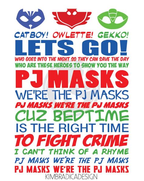 PJ Masks Theme Song 8x10 Digital Print - Etsy