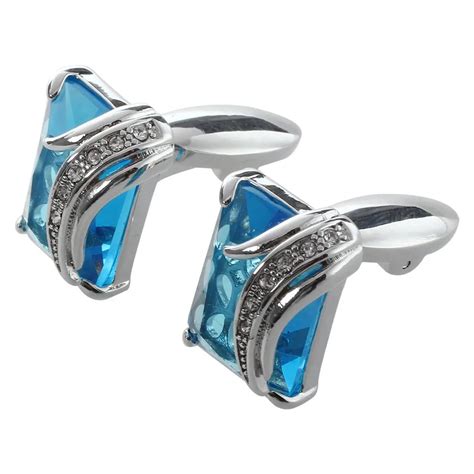 Men's Cufflinks Shirt Cuff Links Rectangle Blue Rhinestone-in Tie Clips & Cufflinks from Jewelry ...