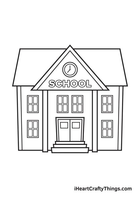 School Drawing - How To Draw A School Step By Step