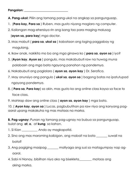 Pang Angkop Worksheets Grade 7 - angkop apela