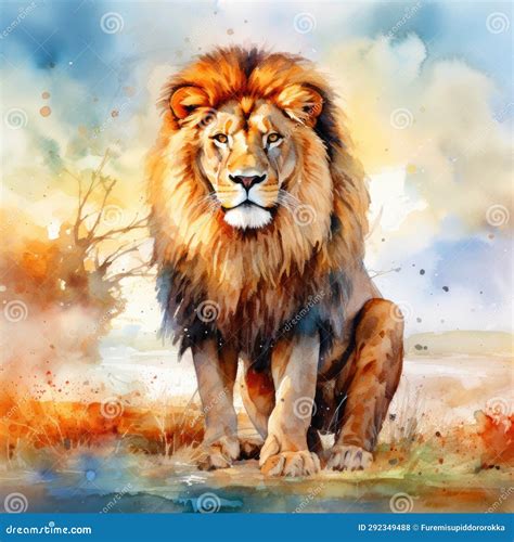 Watercolor Lion Painting Lion King Watercolor Predator Animals Wildlife ...