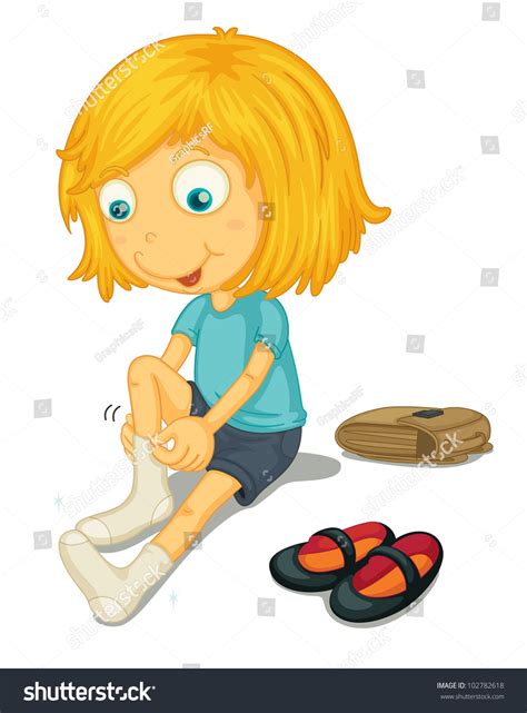 Illustration Girl Putting On Shoes Eps Stock Illustration 102782618 ...