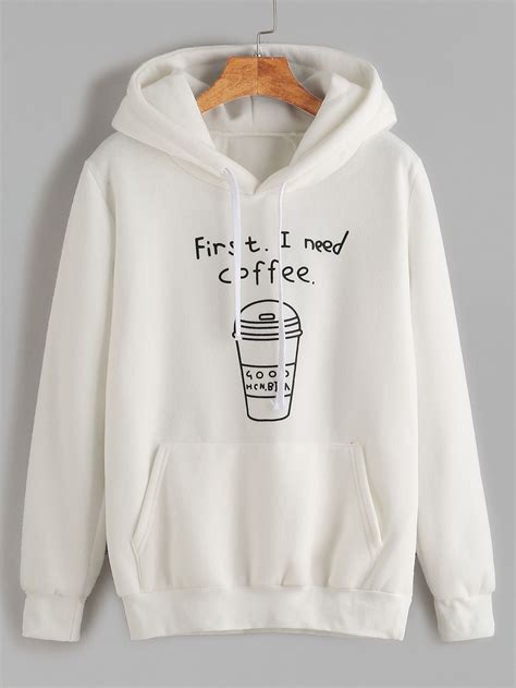 White Printed Hooded Sweatshirt With Pocket | Stylish hoodies, Trendy ...