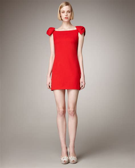 Valentino Bow-Sleeve Dress in Red | Lyst