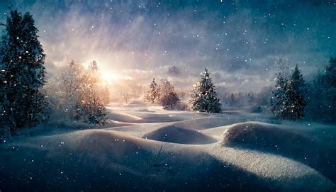 Premium Photo | Winter landscape Christmas trees in the snow Snowfall ...