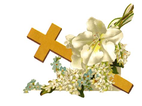 Antique Images: Free Religious Clip Art: Gold Cross and White Flowers ...